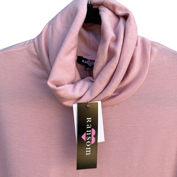 Ransom Womens Pink Cowl Neck Long Sleeve Lightweight Uneven Hem Turtleneck New L - Picture 4 of 10